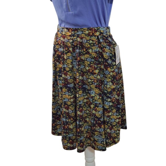 Lularoe Women's Madison Blue Yellow Flare Pockets Modest Work Skirt Sz Medium - Picture 3 of 7